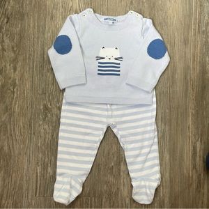 12M Jacadi Paris Blue Matching Cat Stripes Sweater set